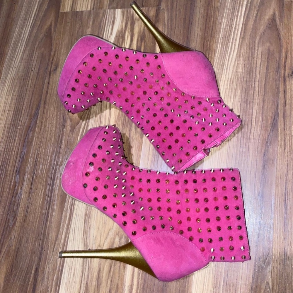 Hot Pink & Gold Spike Heels
